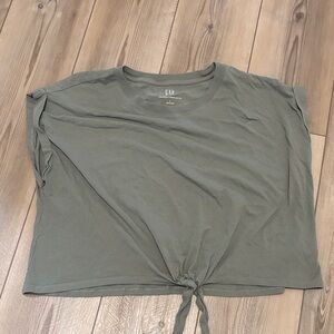 GAP Women's Sage Green Tie-Front Crop Top